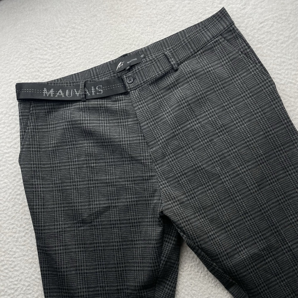 Mauvais Dress Pants Mens 40x28 Gray Glen Plaid Houndstooth Half Belt Stretch